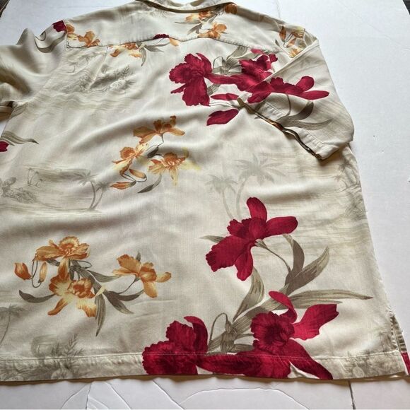 Caribbean Joe Short Sleeve Button Up Shirt Cream/Red Multi Floral Size XL - Picture 8 of 8
